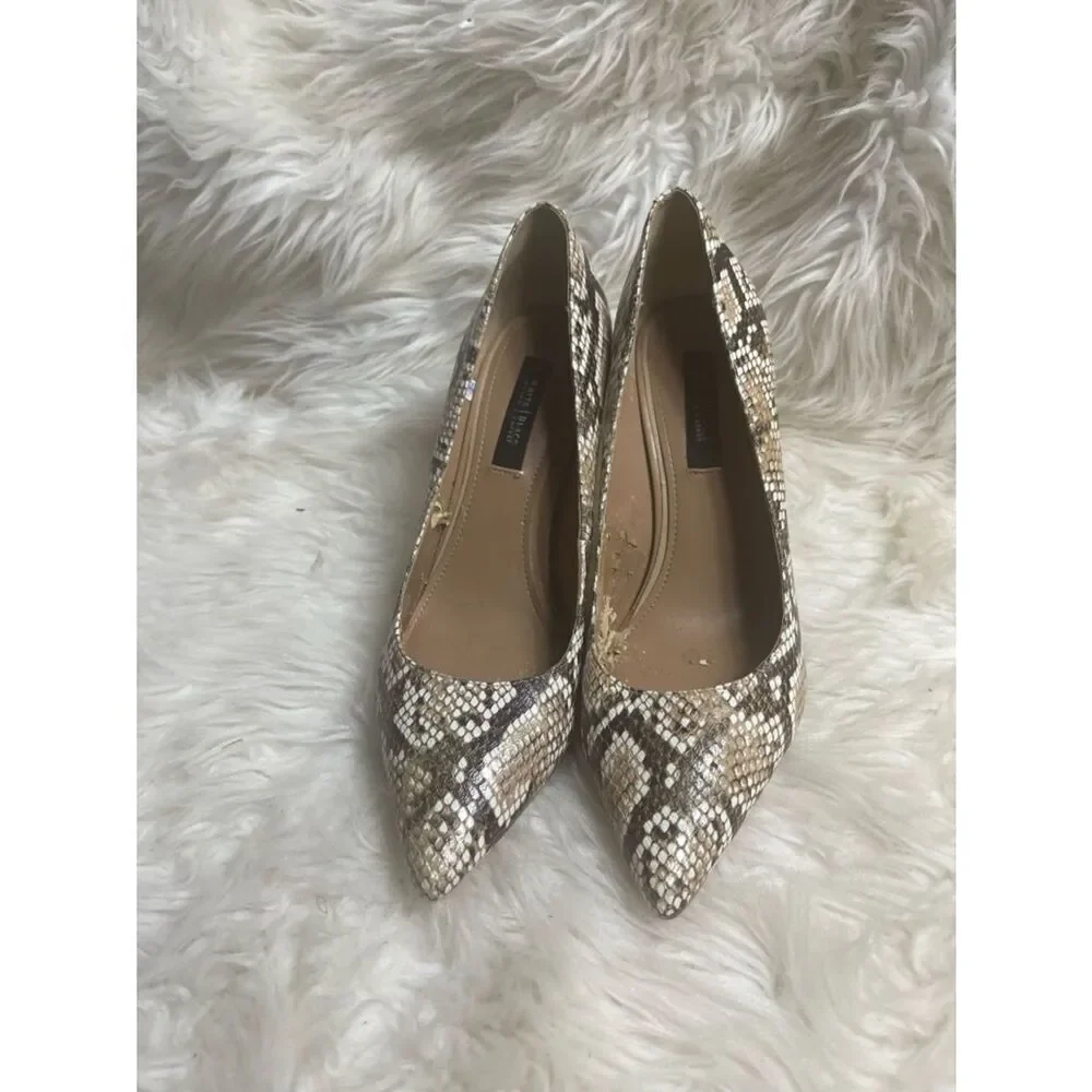 White House Black Market Neutral snakeskin print slip on heels Pointed toe SZ9.5